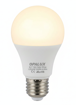 Opalux LED A60 9W – luz cálida 3000K – vidrio esmerilado – foco estándar de alta eficiencia y larga duración