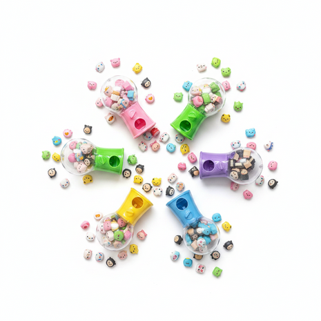 Mini gashapon flat lay 6 colores figuras kawaii coleccionables rosa verde amarillo rojo