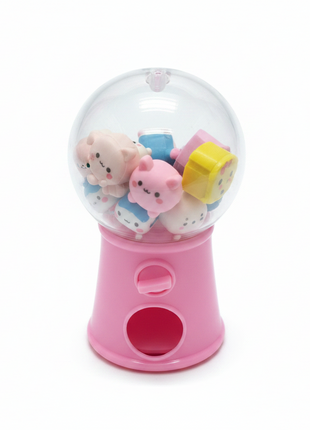 Mini gashapon flat lay 6 colores figuras kawaii coleccionables rosa verde amarillo rojo