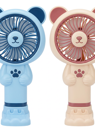 Mini ventiladores de osito en celeste y crema con rosado