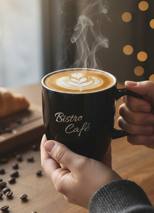 Mug Bistro Café Negro en uso - lifestyle