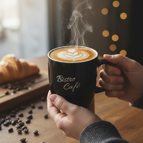 Mug Bistro Café Negro en uso - lifestyle