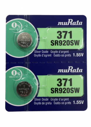 Murata 371 SR920SW – pack 2 pilas botón en blíster original – óxido de plata 1.55V para relojes y dispositivos de precisión
