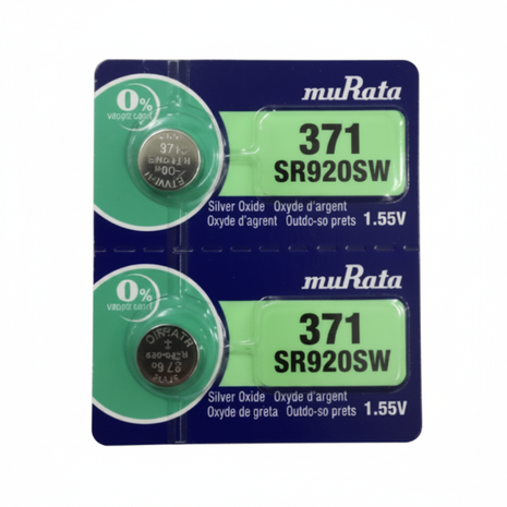 Murata 371 SR920SW – pack 2 pilas botón en blíster original – óxido de plata 1.55V para relojes y dispositivos de precisión
