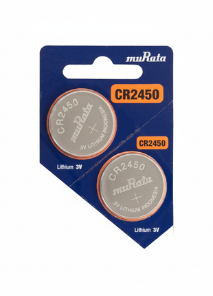 Murata CR2450 – pack 2 pilas de litio 3V en blíster azul original – larga duración para sensores, mandos y dispositivos inteligentes

