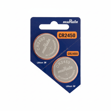 Murata CR2450 – pack 2 pilas de litio 3V en blíster azul original – larga duración para sensores, mandos y dispositivos inteligentes

