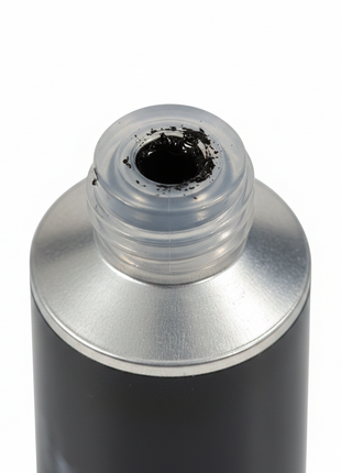 Detalle boquilla tubo pintura acrílica negra 75ml, acabado profesional para manualidades y bellas artes Perú

