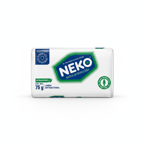 Neko jabón de tocador antibacterial extra protección 75g – empaque blanco verde