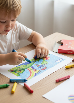 Niño usando crayones Faber-Castell