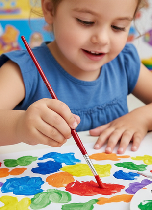 Niño usando témpera escolar David 7 colores con pincel incluido
