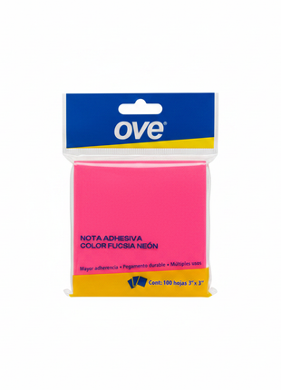Notas adhesivas fucsia OVE fondo blanco