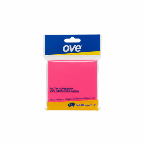 Notas adhesivas fucsia OVE fondo blanco