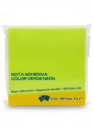 Notas adhesivas verde neón fondo blanco