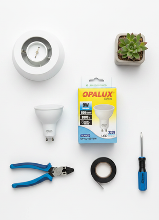 Opalux foco LED GU10 9W – kit iluminación dicroica – reemplazo eficiente halógeno – 220V luz blanca fría

