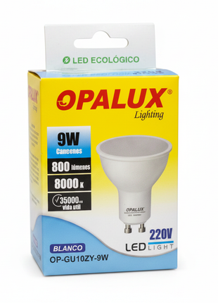 Opalux foco LED dicroico 9W GU10 – luz blanca 6000K – 800 lúmenes – bajo consumo ecológico – Envíos express

