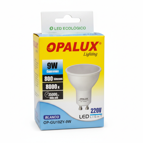 Opalux foco LED dicroico 9W GU10 – luz blanca 6000K – 800 lúmenes – bajo consumo ecológico – Envíos express

