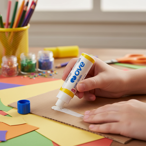 Ove pegamento en barra aplicado en manualidades escolares – adhesivo limpio y seguro para niños y estudiantes – Envíos express


