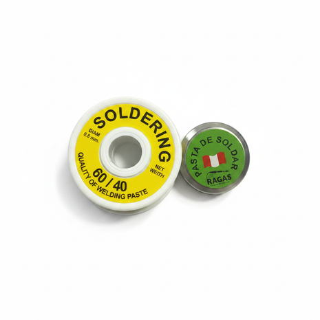 Pack Estaño + Pasta de Soldar fondo blanco profesional