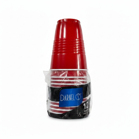 Pack vasos rojos Darnel con empaque original fondo blanco