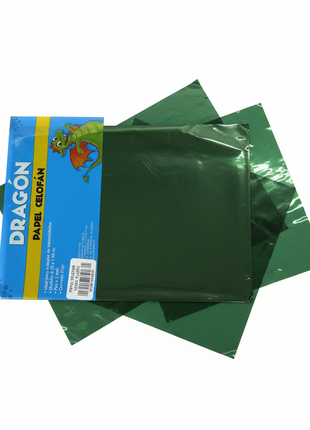Papel Celofán Dragón Verde hojas desplegadas
