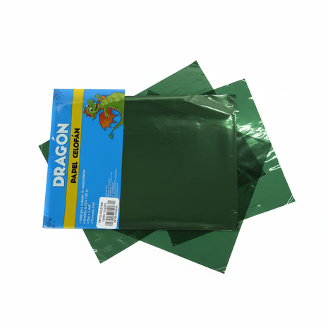 Papel Celofán Dragón Verde hojas desplegadas