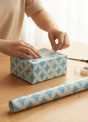 Papel Regalo Rombos Celeste lifestyle