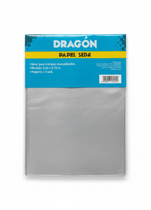 Papel Seda Plateado Dragón fondo blanco