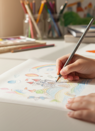 Papel mantequilla Dragón - niño calcando dibujo con lápiz, papel semitransparente para manualidades precisas