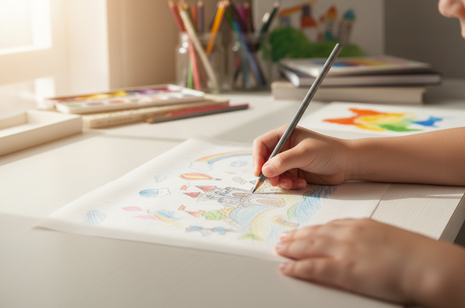 Papel mantequilla Dragón - niño calcando dibujo con lápiz, papel semitransparente para manualidades precisas