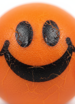 Macro textura goma resistente pelotita carita feliz naranja – calidad premium para juegos de rebote y coordinación

