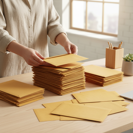 Persona organizando sobres kraft