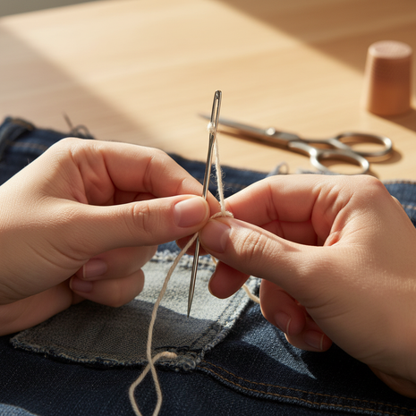 Persona usando agujas de coser