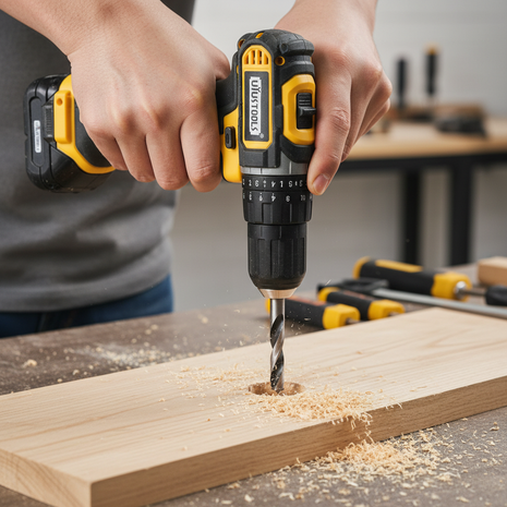 Persona usando juego de brocas para madera UJUSTOOLS 8 pcs