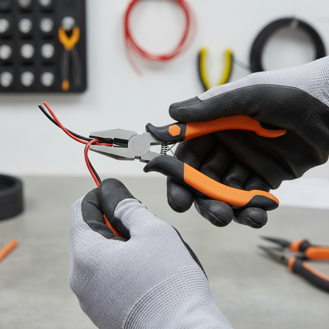 Persona usando mini pinza electricista Truper 17371