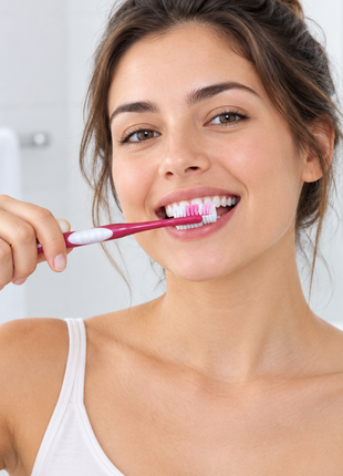 Persona utilizando el cepillo dental