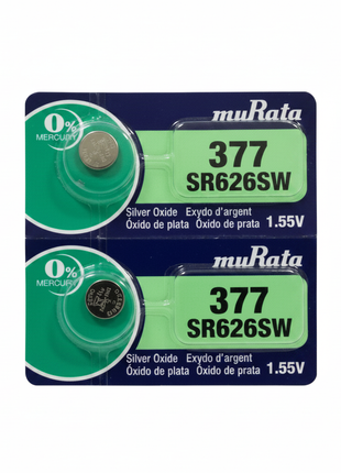 Pilas 377 SR626SW Murata Silver Oxide 1.55V x2 – batería de botón para reloj y dispositivos de precisión

