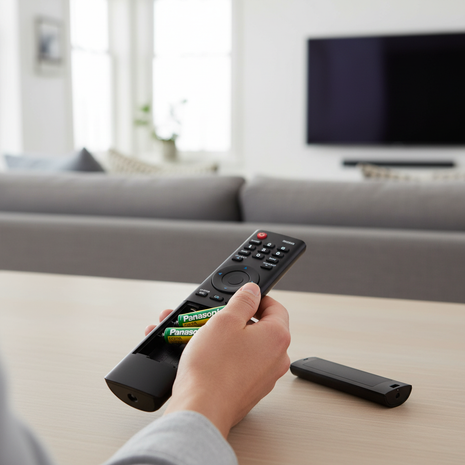 Pilas AAA Panasonic 1.5V en control remoto – energía estable para uso diario en el hogar