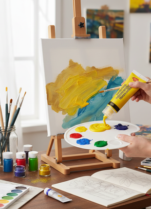 Pintura Acrílica Amarilla en uso