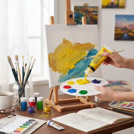 Pintura Acrílica Amarilla en uso
