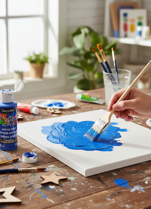 Pintura Acrílica Azul DecoArt en uso