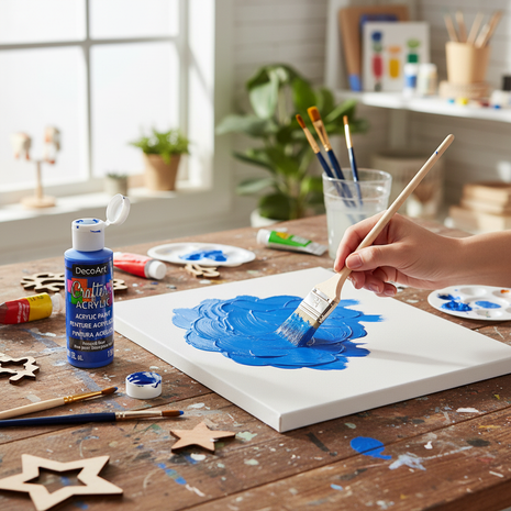 Pintura Acrílica Azul DecoArt en uso