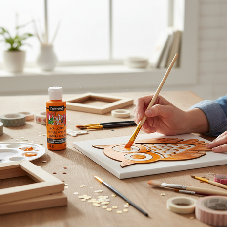 Pintura Acrílica Naranja DecoArt en uso