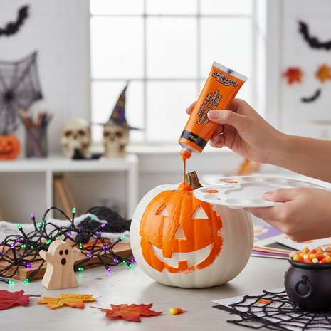 Pintura Acrílica Naranja Halloween en uso