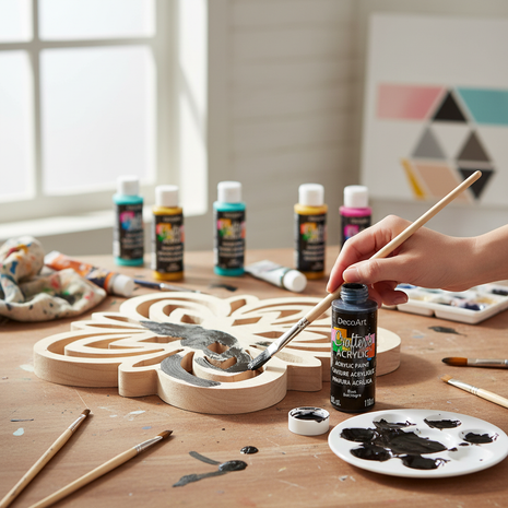 Pintura Acrílica Negra DecoArt en uso