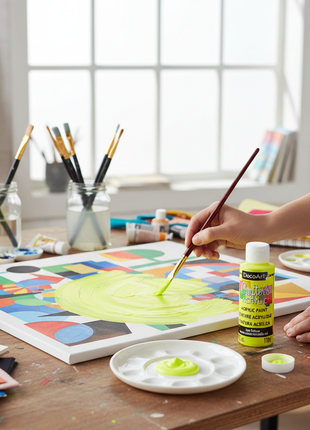 Pintura Acrílica Neon Amarillo DecoArt en uso