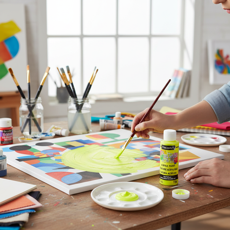 Pintura Acrílica Neon Amarillo DecoArt en uso