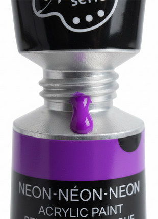 Macro pico boquilla pintura acrílica neon morado Artist Series con gota – pigmento brillante calidad premium

