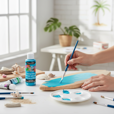 Pintura Acrílica Tropical Blue DecoArt en uso