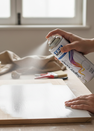 Pintura en spray blanco brillante Tekbond Super Color 400ml aplicación en superficie