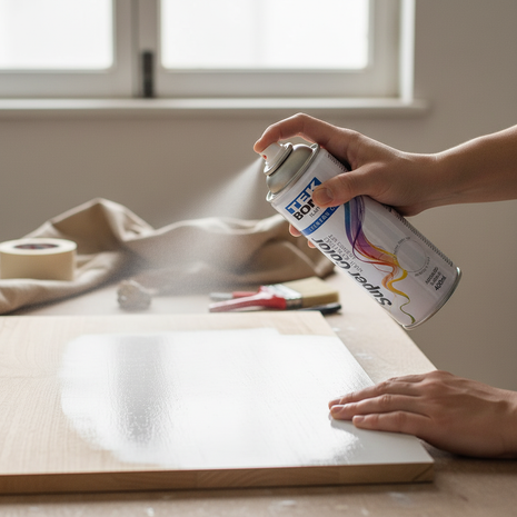 Pintura en spray blanco brillante Tekbond Super Color 400ml aplicación en superficie